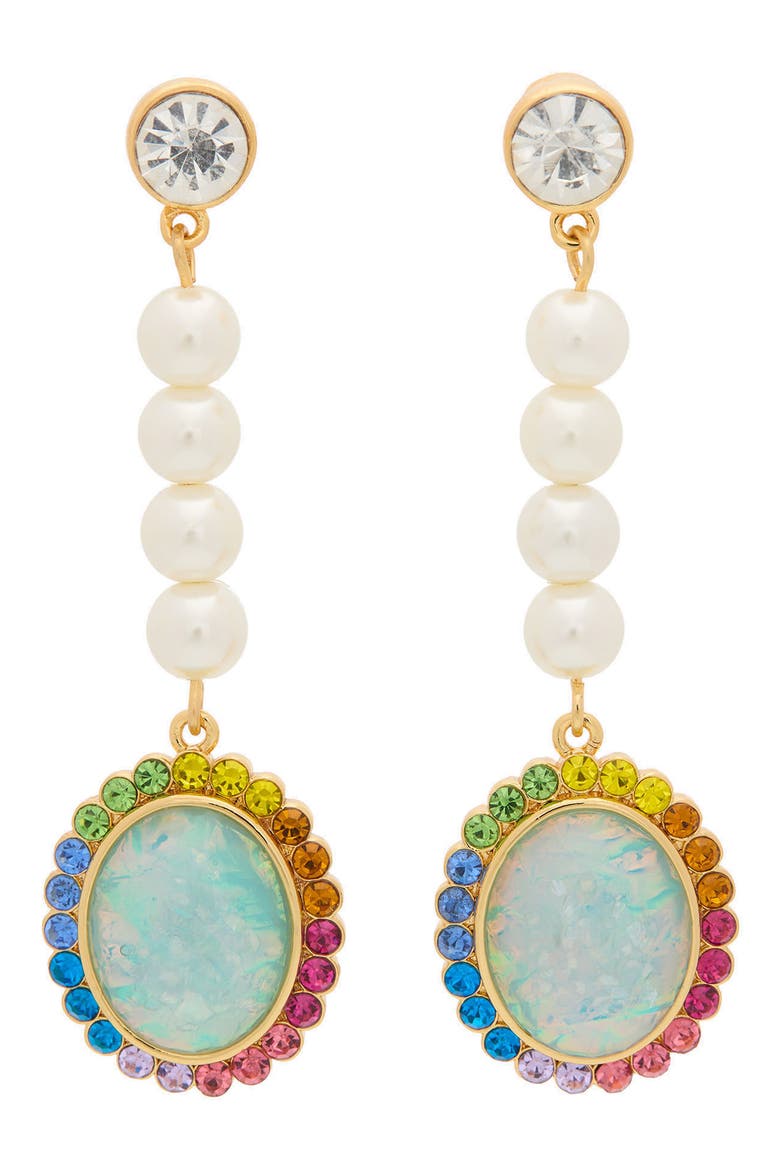Faux Pearl & Crystal Linear Drop Earrings, Main, color, CRYSTAL MULTI