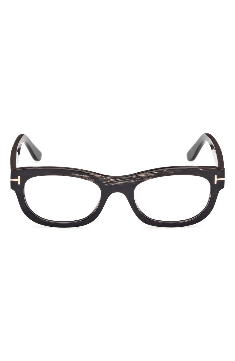 TOM FORD 51mm Rectangular Optical Glasses, Main, color, Black Striped Brown / T Logo