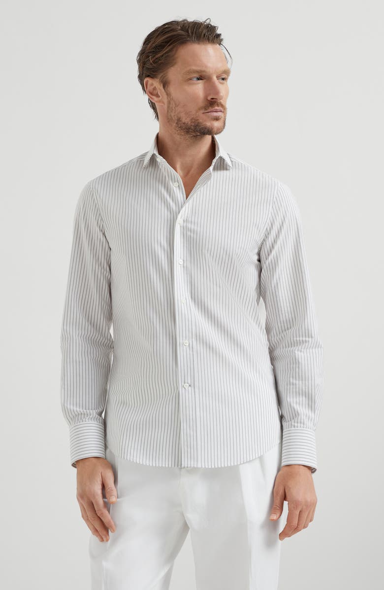 Brunello Cucinelli Striped poplin shirt, Alternate, color, 
