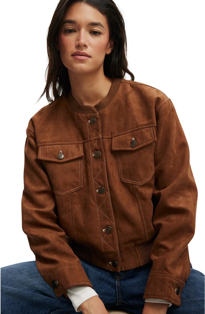 Cotton On Women's Sophia Faux Suede Utility Bomber, Alternate, color, 