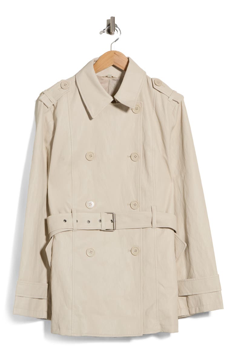 Belted Faux Leather Trench Coat, Alternate, color, OYSTER