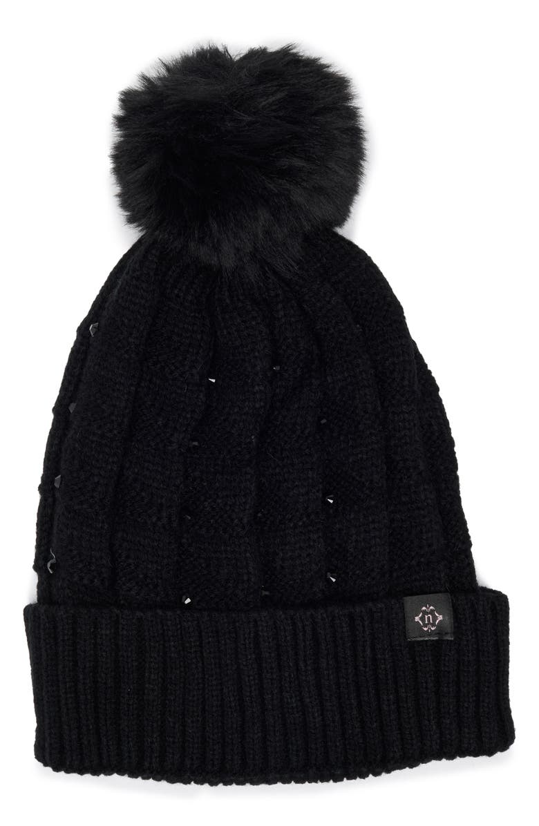 Nanette Lepore Crystal Pom Pom Beanie, Main, color, 