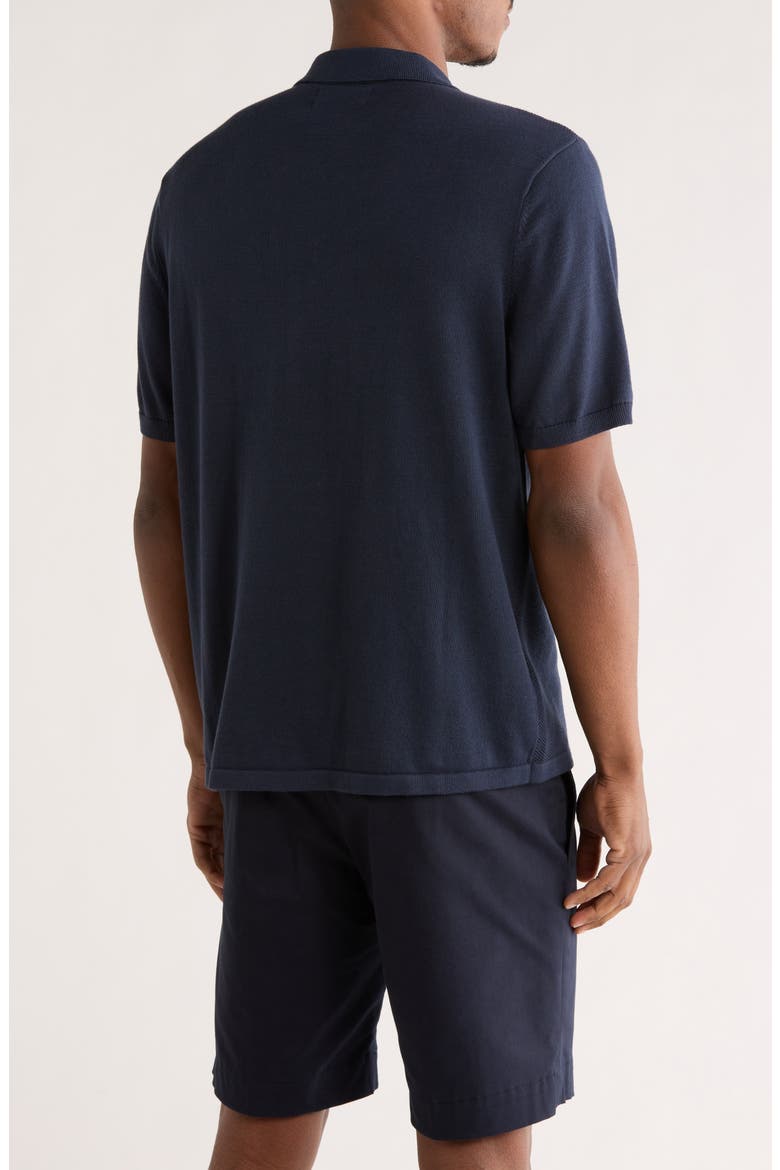 Honeycomb Short Sleeve Cotton Piqué Button-Up Shirt, Alternate, color, DARK SAPPHIRE