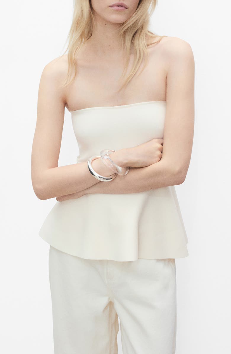 MANGO Strapless Knit Top, Main, color, Ecru