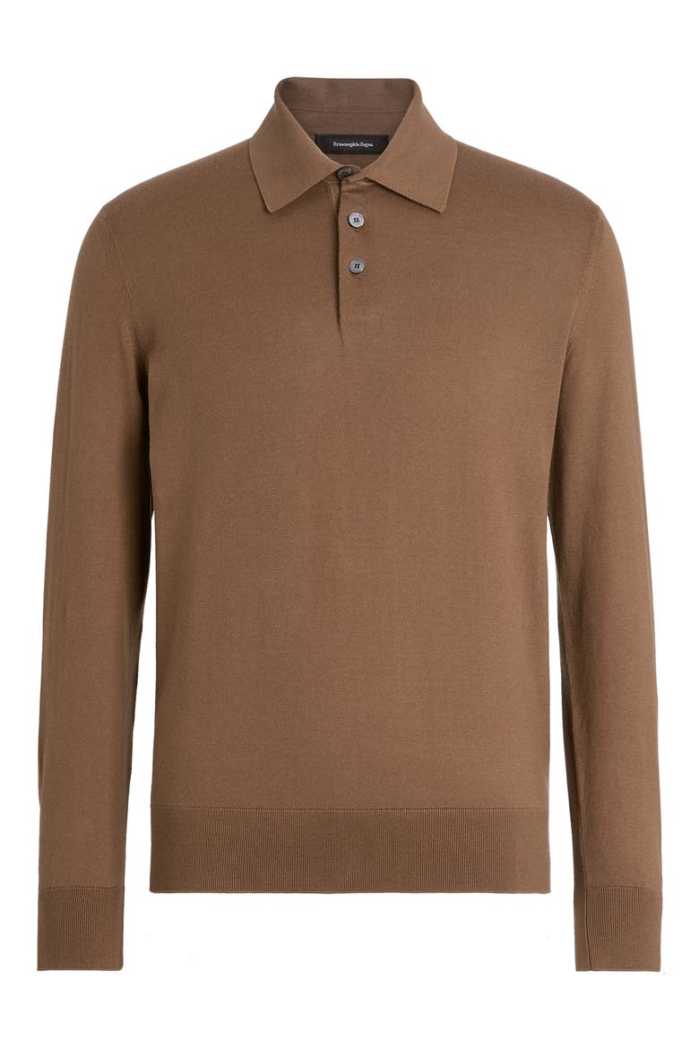 Long Sleeve Cotton & Cashmere Polo, Alternate, color, BROWN