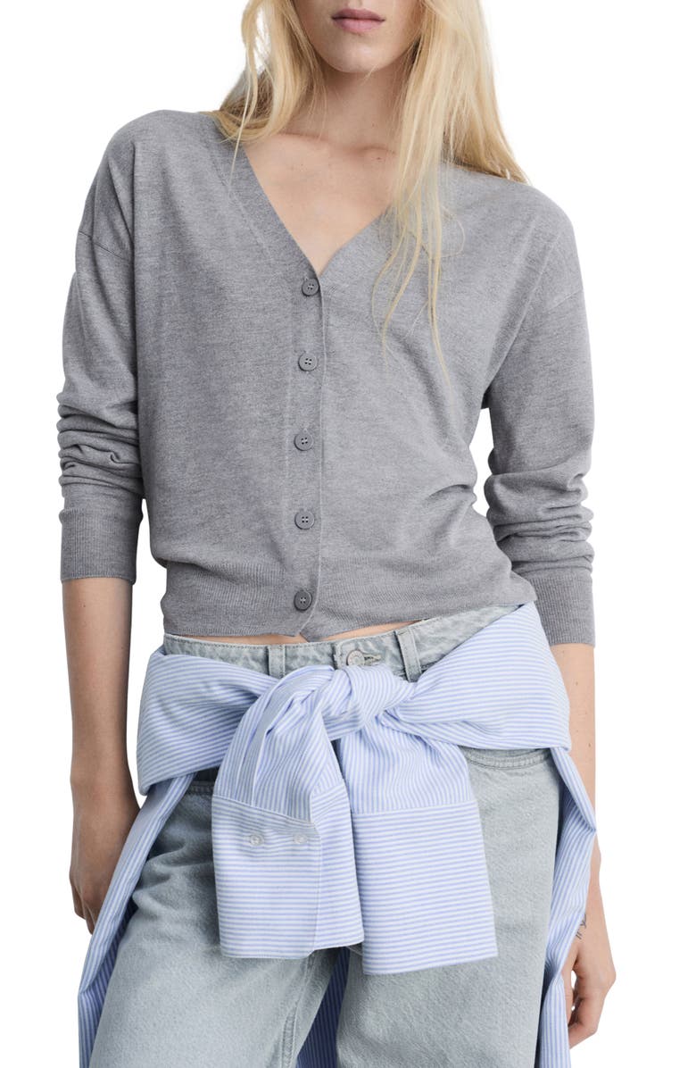 MANGO V-Neck Cardigan, Main, color, Light Heather Grey