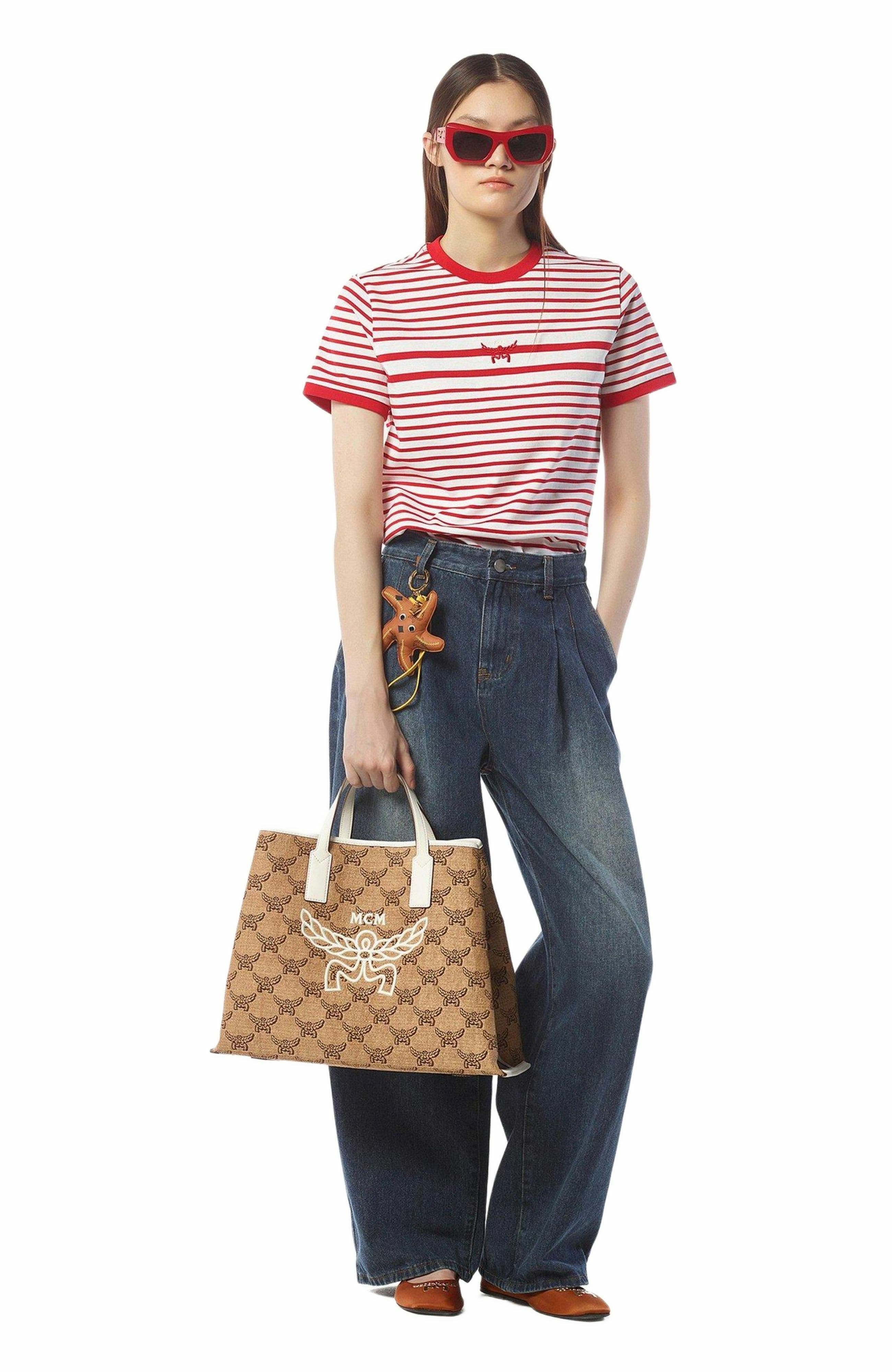 MCM Himmel Shopper in Lauretos Raffia Jacquard, Alternate, color, Beige