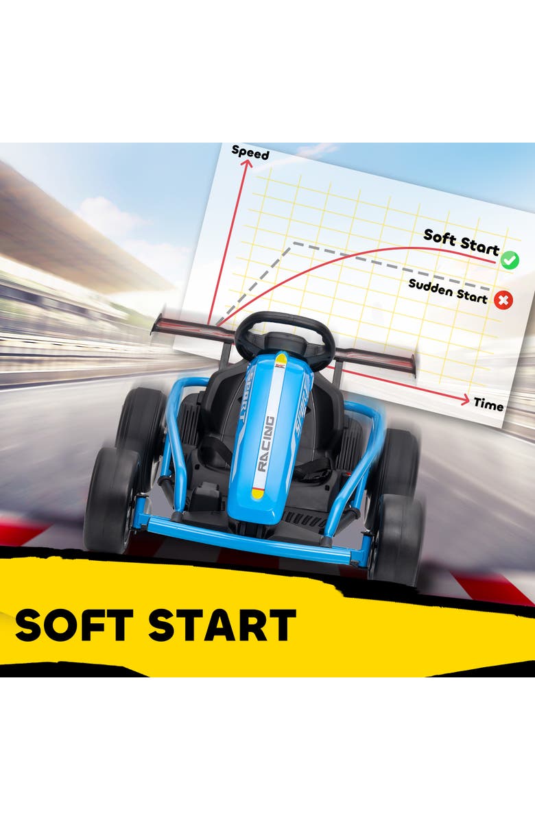 Qaba 24V 8.1 MPH Electric Go Kart for Kids 7AH Battery Powered Drift Kart with Dual Motors Soft Start Safety Belt for Kids Years, Alternate, color, Blue