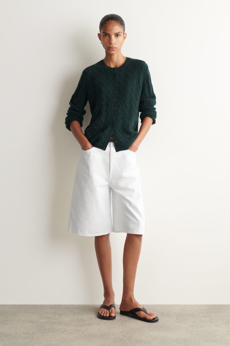 Cable-knit Cashmere Cardigan, Alternate, color, DARK GREEN