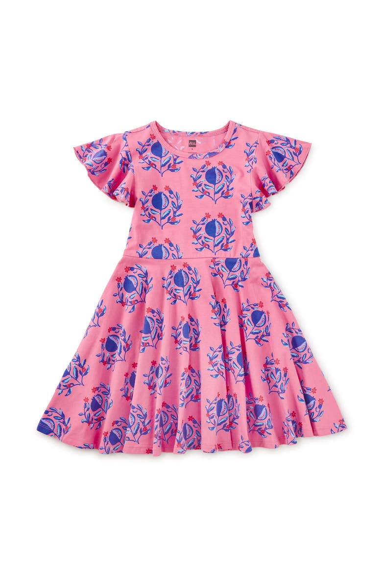 Flutter Sleeve Twirl Dress, Main, color, Pomegranate Floral