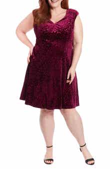 London Times Textured Velvet Sleeveless Fit & Flare Dress