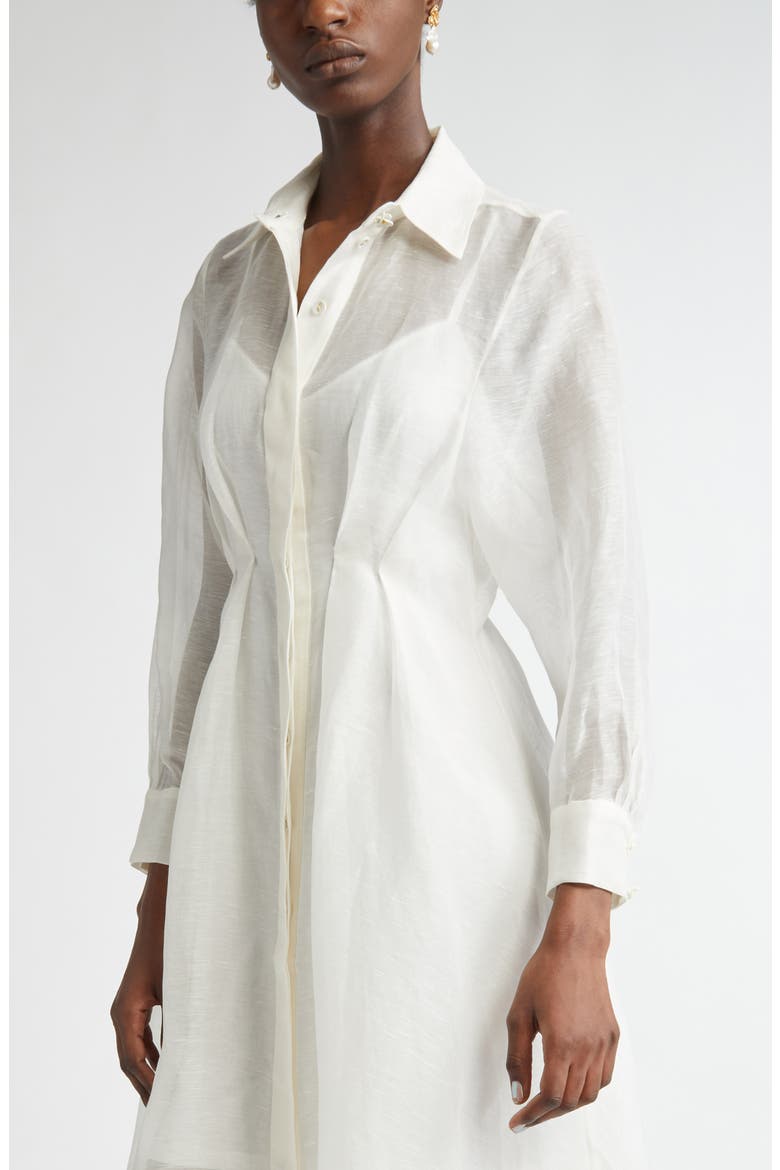 Harmony Draped Long Sleeve Organza Shirtdress, Alternate, color, IVORY