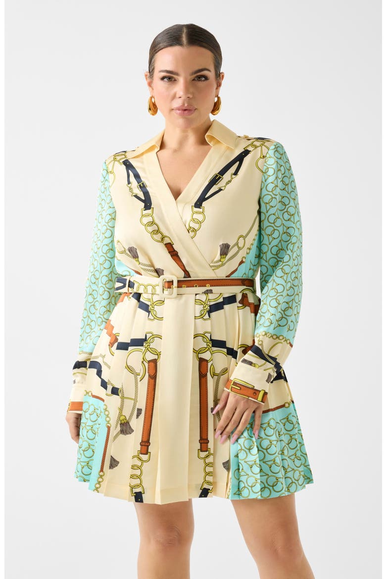Print Wrap Mini Shirtdress, Alternate, color, BROWN