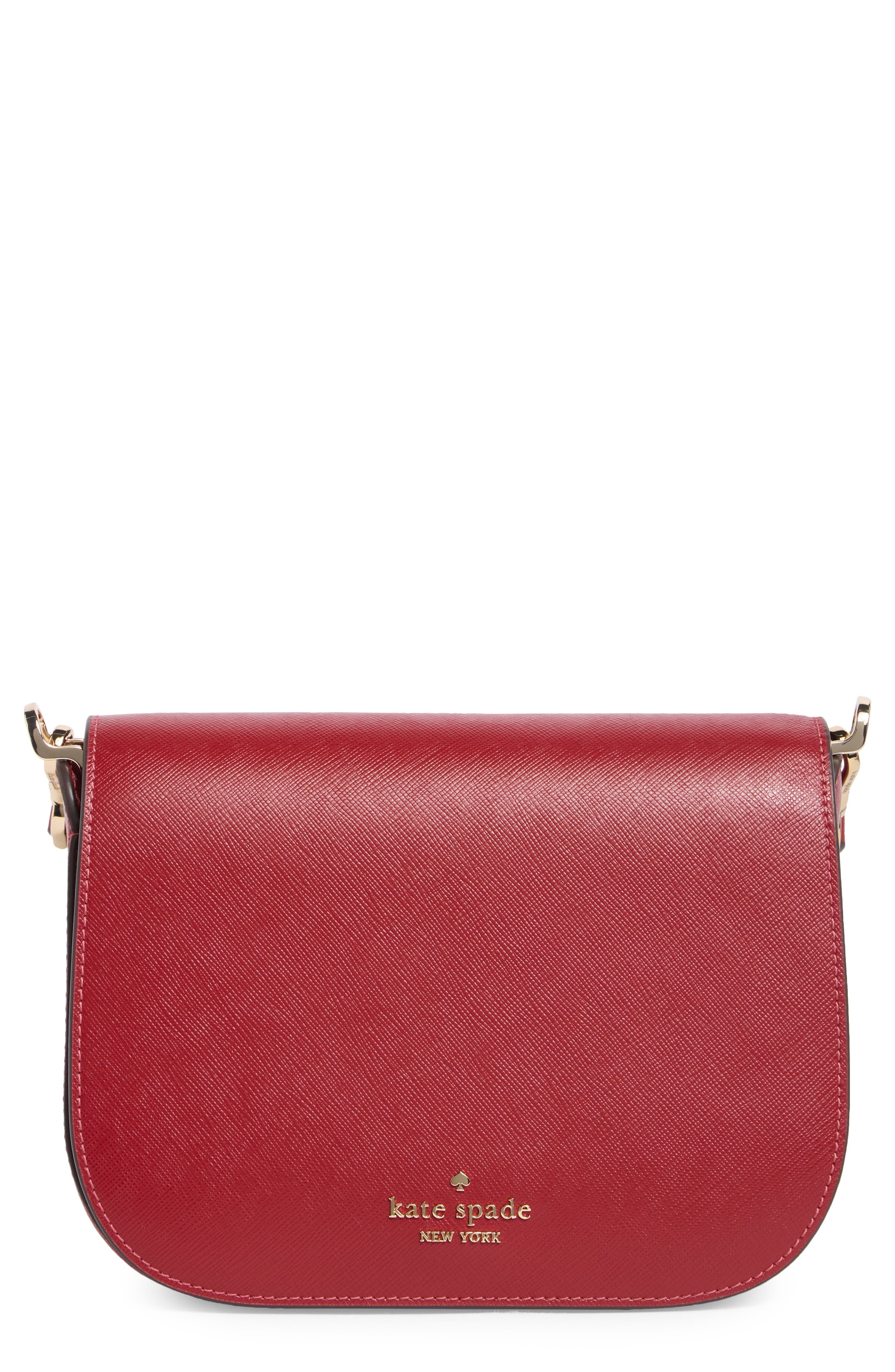 madison saffiano leather saddle bag, Main, color, RED CURRANT