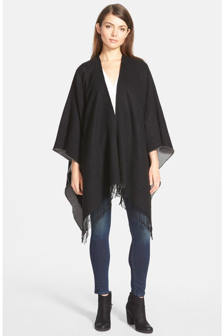 Reversible Cape with Fringe, Main, color, BLACK/ GREY