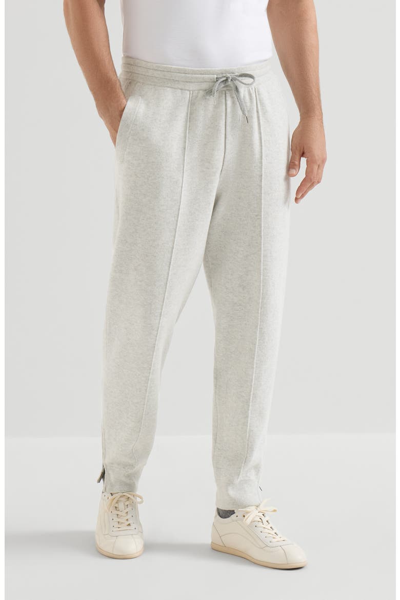 Cashmere double knit trousers with crête detail and elasticated zipper cuffs, Main, color, Light Grey