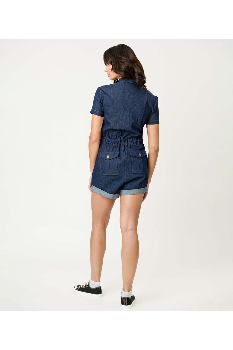 Garage Style Romper, Alternate, color, Dark Denim W/Embroidery