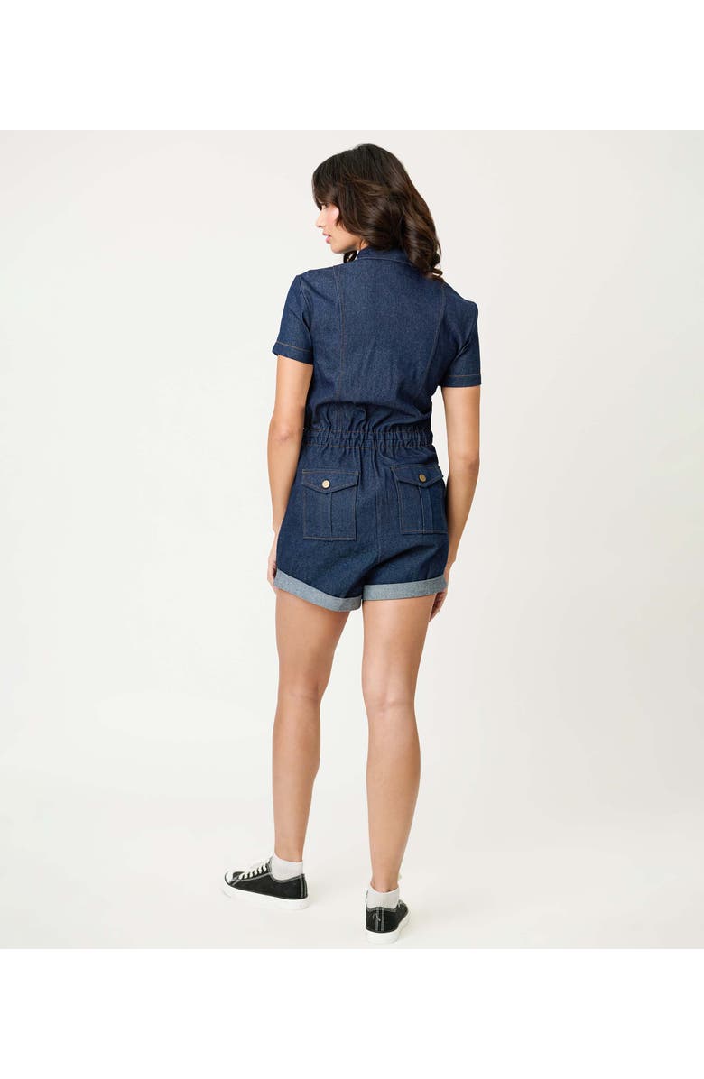 Unique Vintage Garage Style Romper, Alternate, color, Dark Denim W/Embroidery