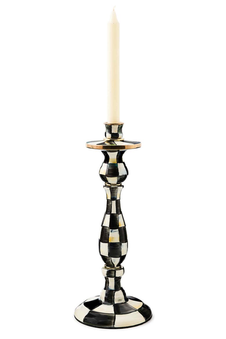 Courtly Check Large Enameled Steel Candleholder, Alternate, color, BLACK/ WHITE