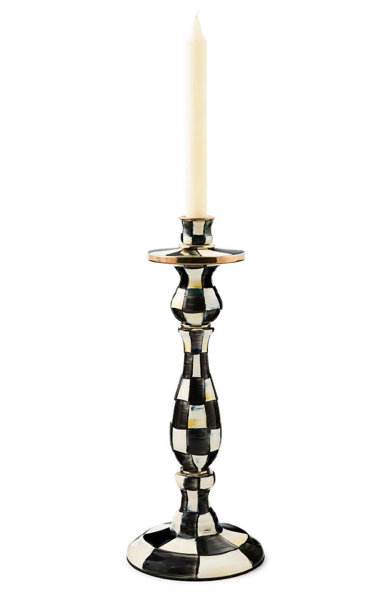 MACKENZIE CHILDS Courtly Check Large Enameled Steel Candleholder, Alternate, color, Black/ White