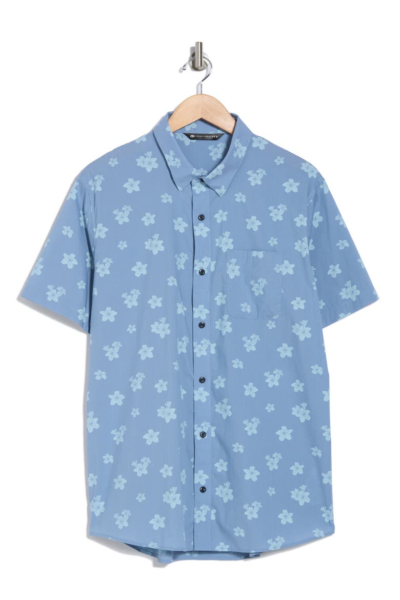 Dine and Drive Short Sleeve Button-Up Shirt, Alternate, color, HEATHER QUIET HARBOR
