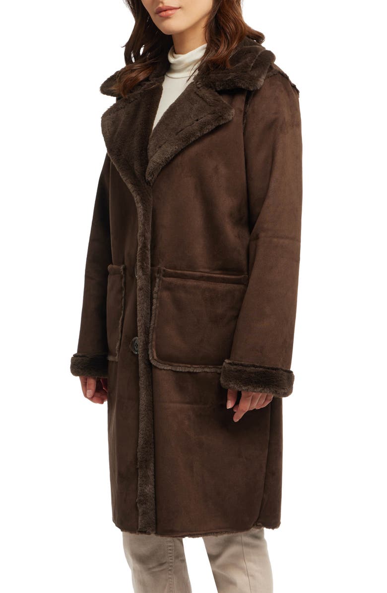 NVLT Faux Fur Trim Faux Suede Jacket, Alternate, color, Espresso