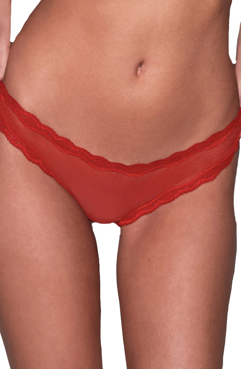 Fleur Du Mal Sheer Tulle Thong, Main, color, Rouge