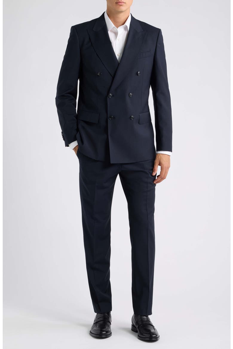 Huge Stretch Virgin Wool Double Breasted Suit, Main, color, DARK BLUE