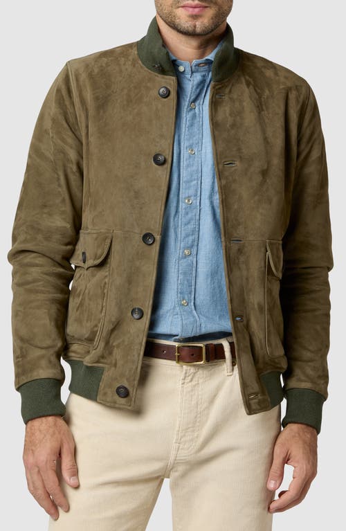 Sid Mashburn Button Front Suede Bomber Jacket in Olive Suede 