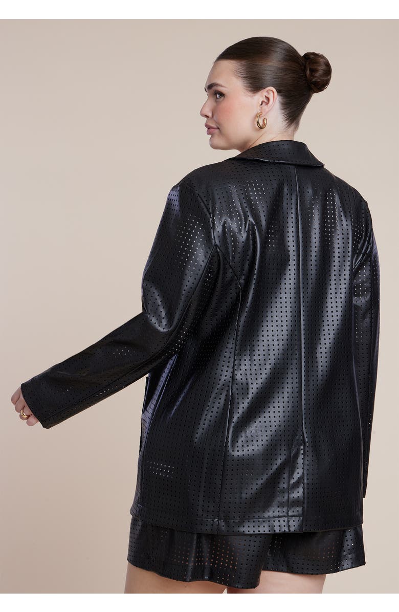 ELOQUII Perforated Faux Leather Blazer, Alternate, color, Black Onyx