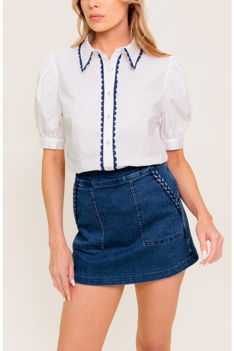 Braided Detail Denim Skort, Alternate, color, MEDIUM INDIGO