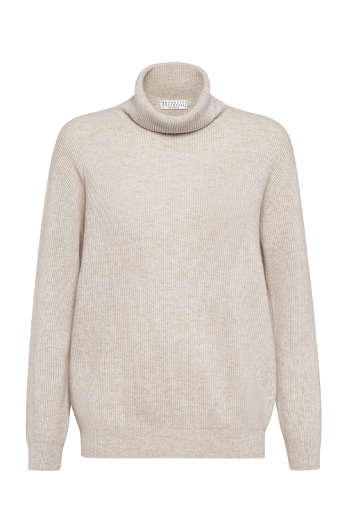 Brunello Cucinelli Ribbed Cashmere Roll-neck Jumper In Oyster