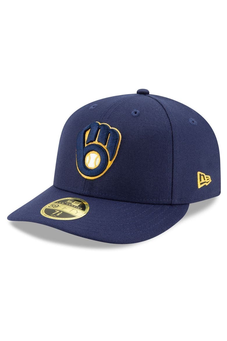 Men's New Era Navy Milwaukee Brewers Authentic Collection On-Field Low Profile 59FIFTY Fitted Hat, Main, color, NAVY