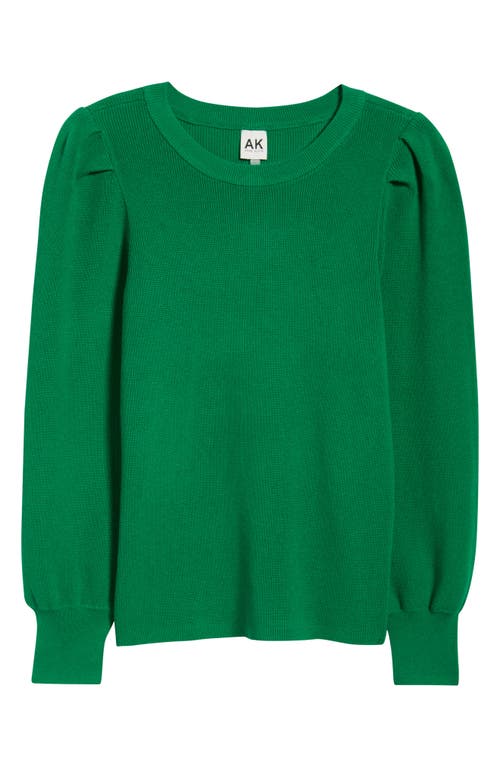 Ak Anne Klein Pleat Sleeve Crewneck Sweater In Green