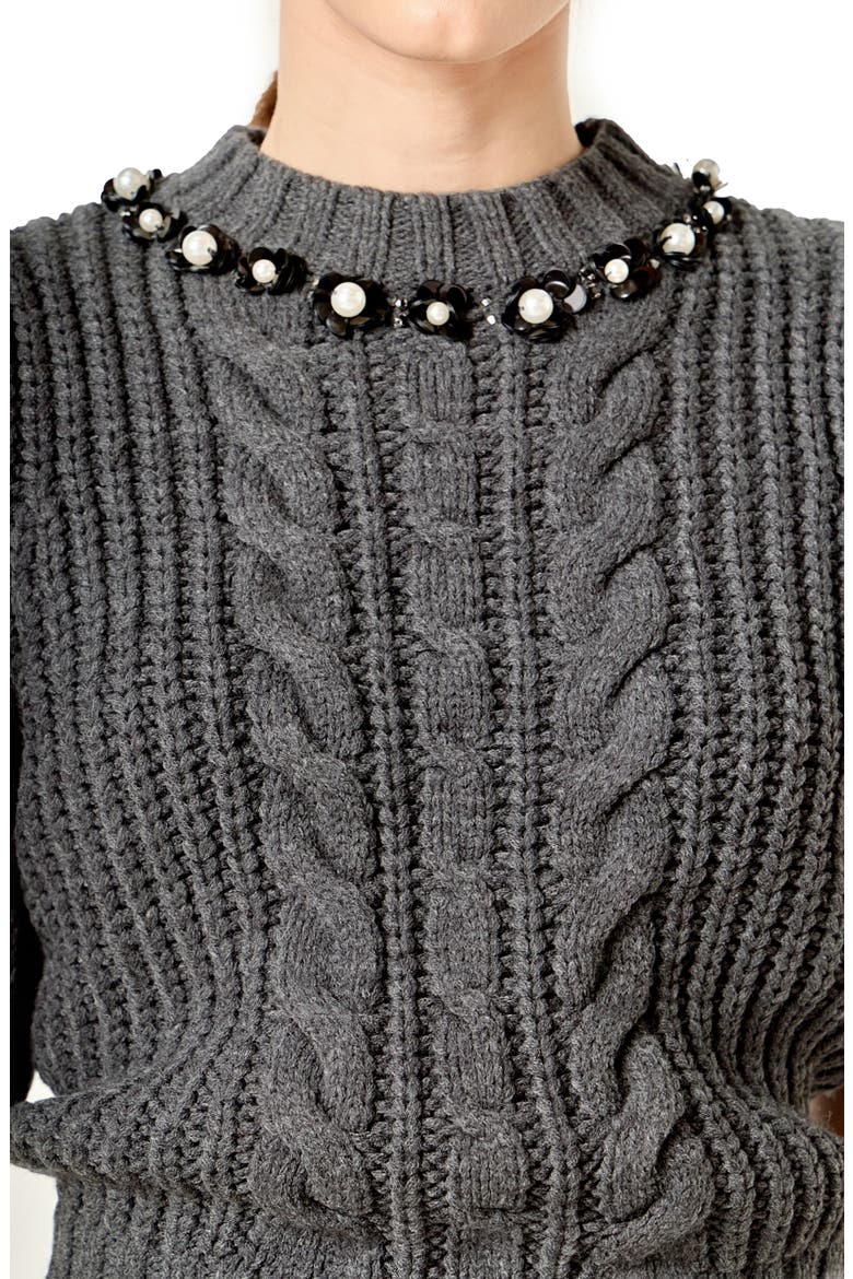 Pearly Bead Puff Sleeve Sweater, Alternate, color, CHARCOAL