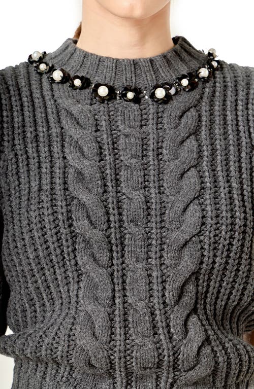 English Factory Pearly Bead Puff Sleeve Sweater In Gray