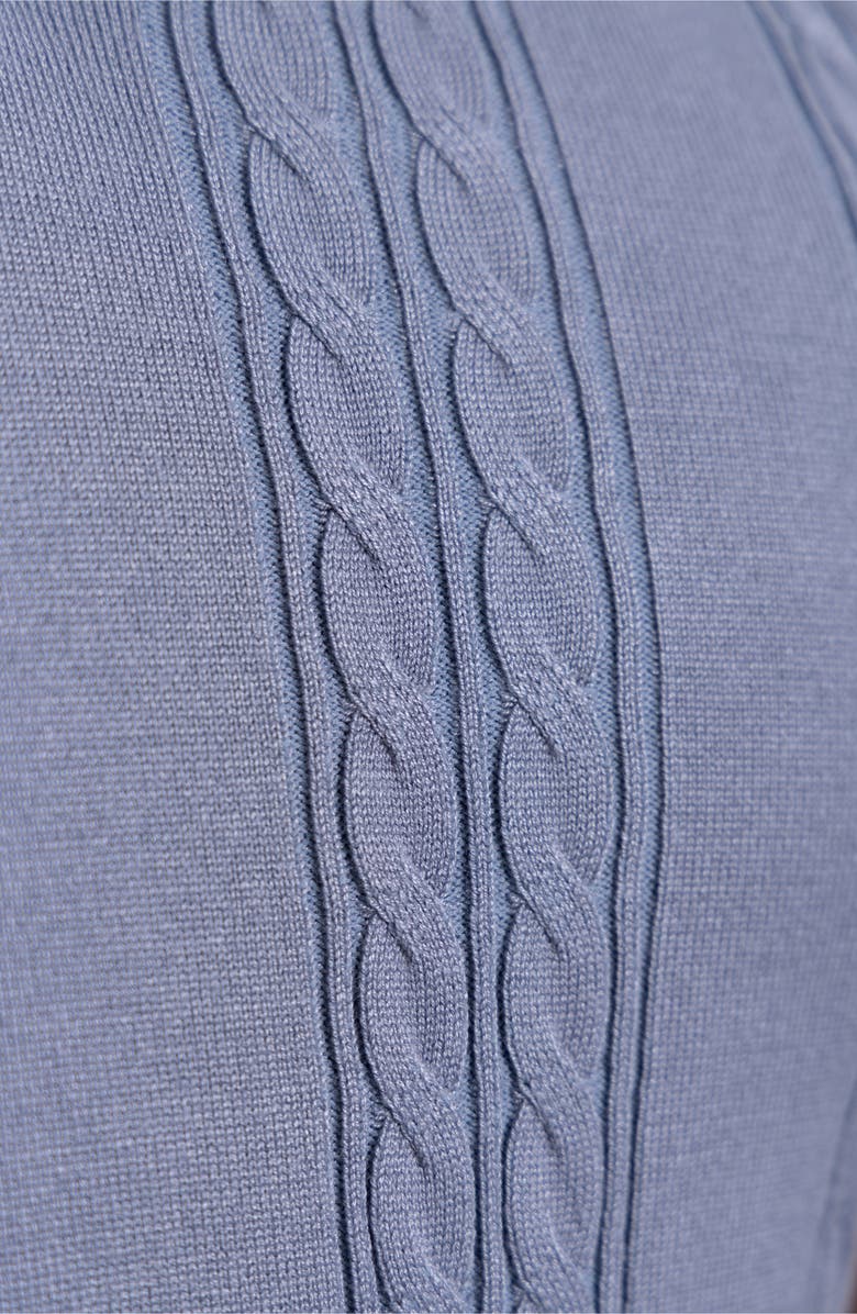 Spring + Mercer Cable Short Sleeve Johnny Collar Sweater, Alternate, color, Heather Slate