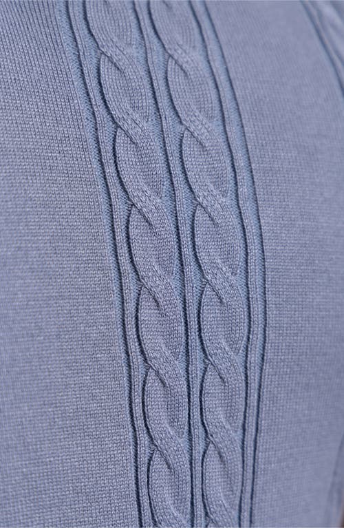 Spring + Mercer Cable Short Sleeve Johnny Collar Sweater In Heather Slate