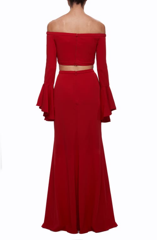 La Femme Off The Shoulder Two Piece Dress With Flared Sleeves In Red