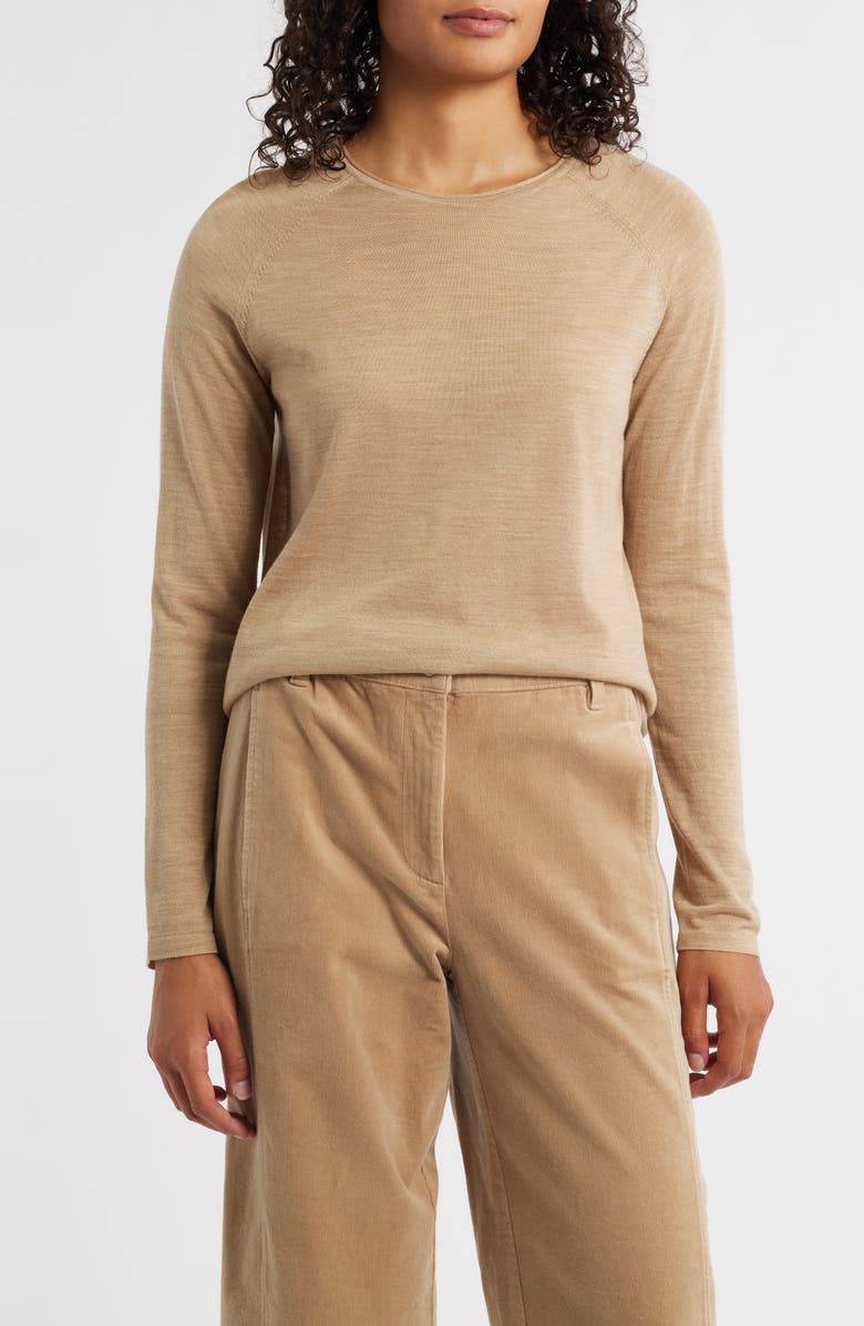 Eileen Fisher Crewneck Wool Sweater, Main, color, Biscuit