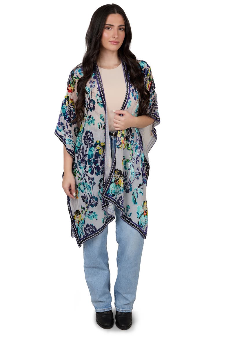 Velvet Floral Ruana, Alternate, color, BLUE