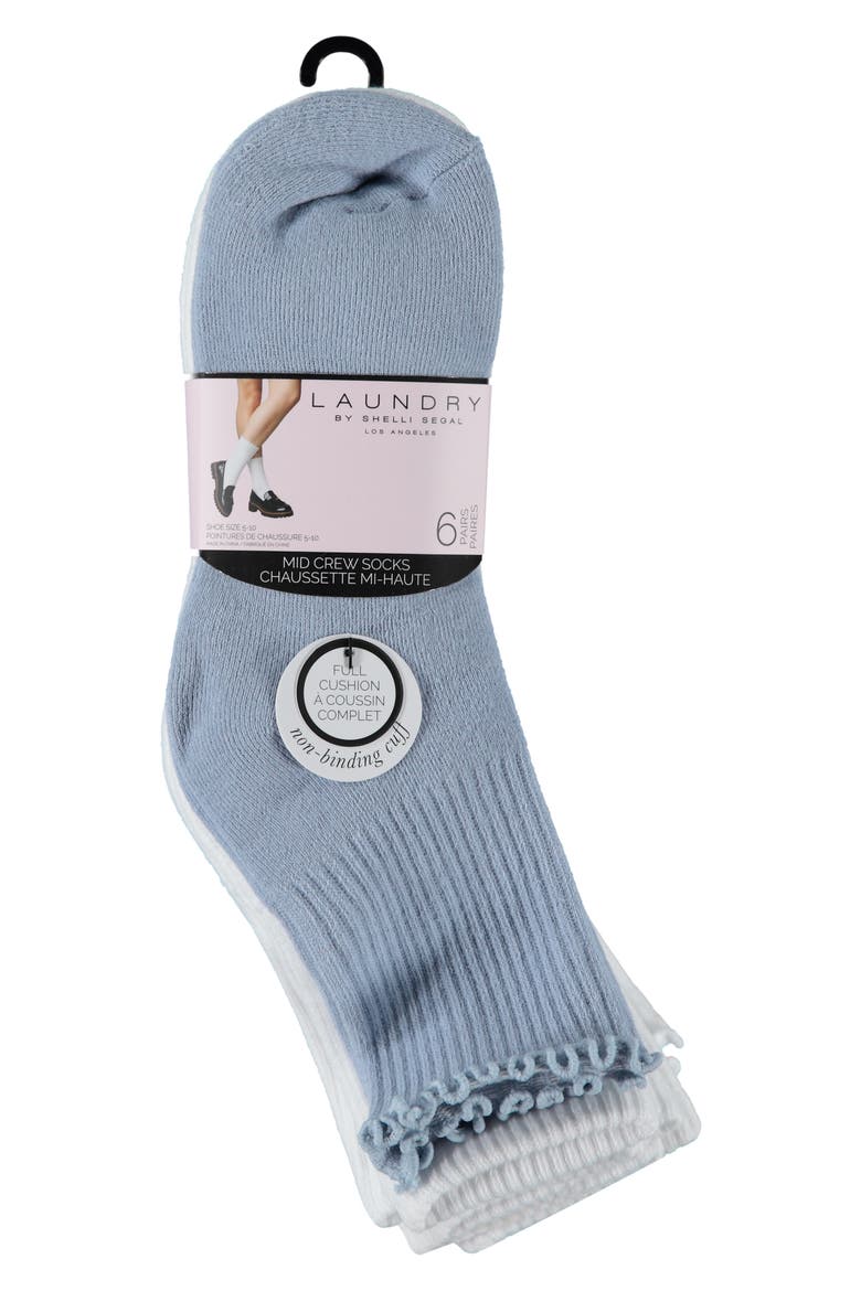 Assorted 6-Pack Cushioned Crew Socks, Main, color, BLUE/ WHITE