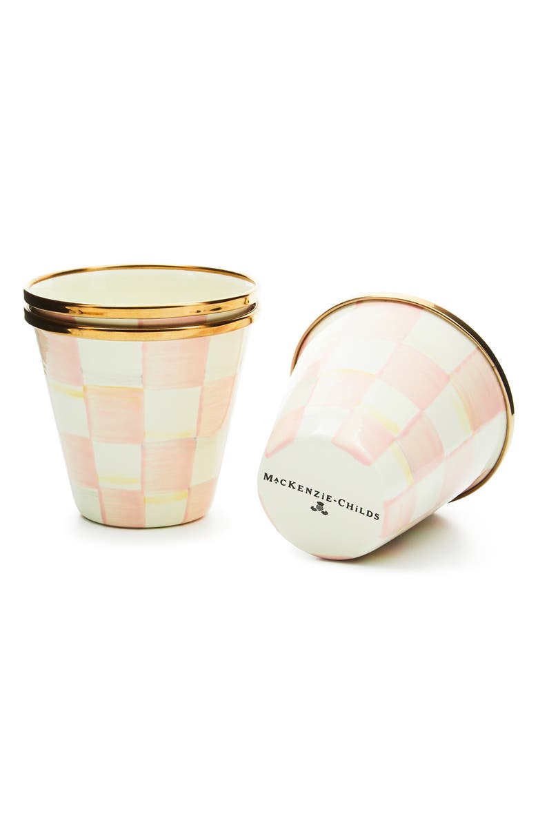 MACKENZIE CHILDS Rosy Check Enameled Steel Set of 3 Herb Pots, Alternate, color, Rosy