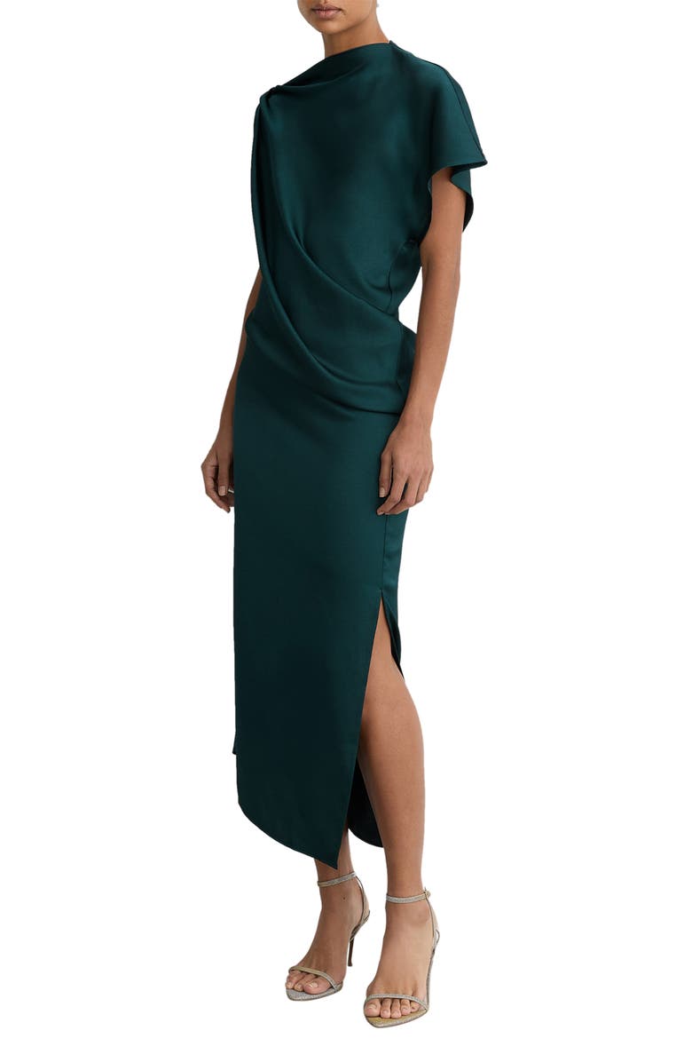 Reiss Kenzie Asymmetric Satin Dress, Main, color, Teal Green