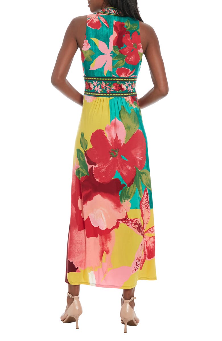 London Times V-Neck Sleeveless Maxi Dress, Alternate, color, Teal/ Red