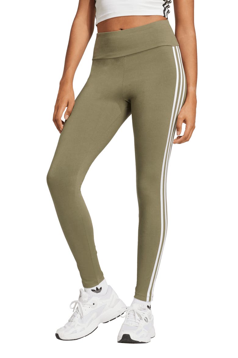 Adicolor 3-Stripes Leggings, Main, color, OLIVE STRATA