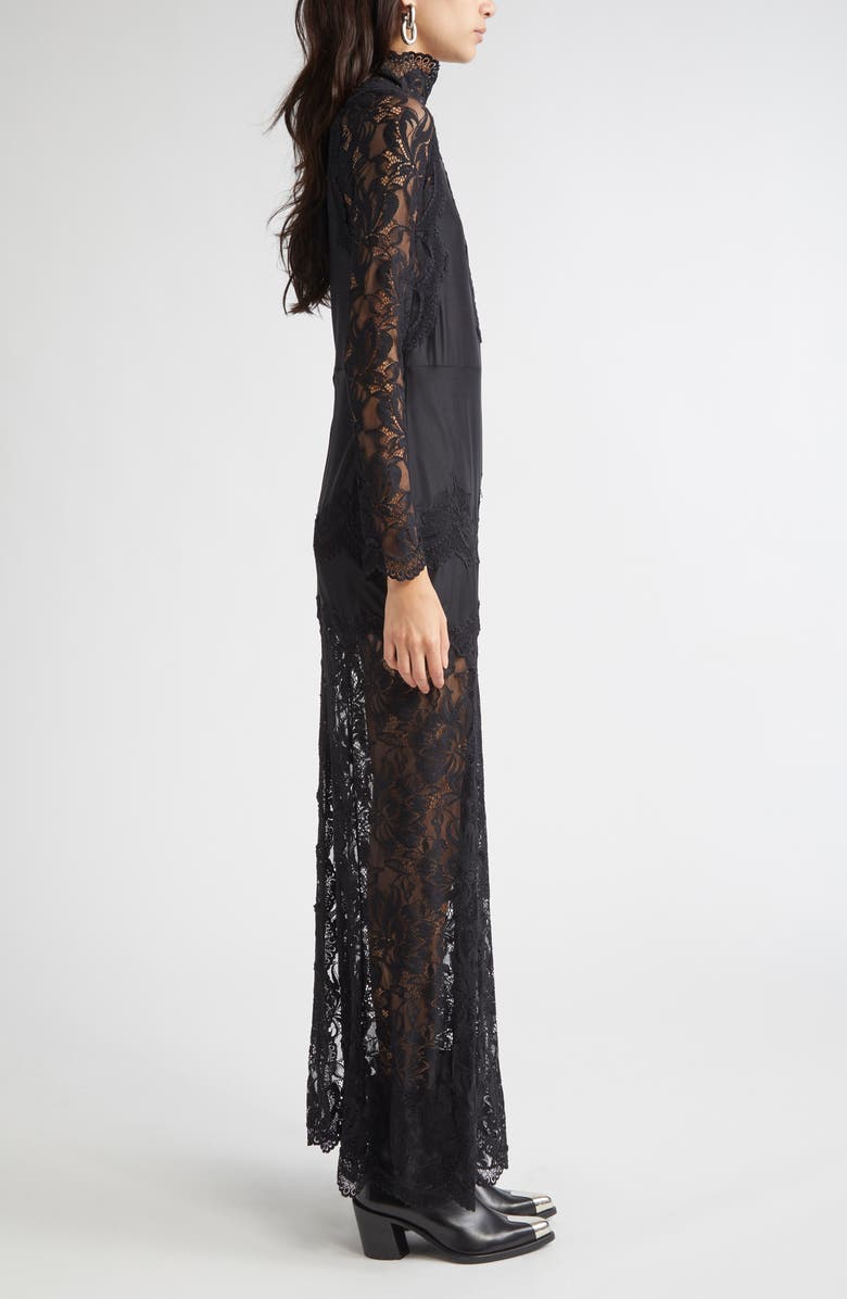 Rabanne Long Sleeve Lace & Jersey Dress, Alternate, color, Black