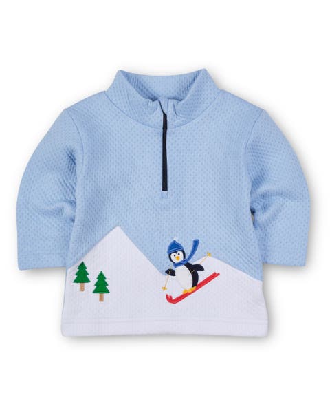 Jacquard Knit Half Zip With Skiing Penguin (Toddler, Little Kid)