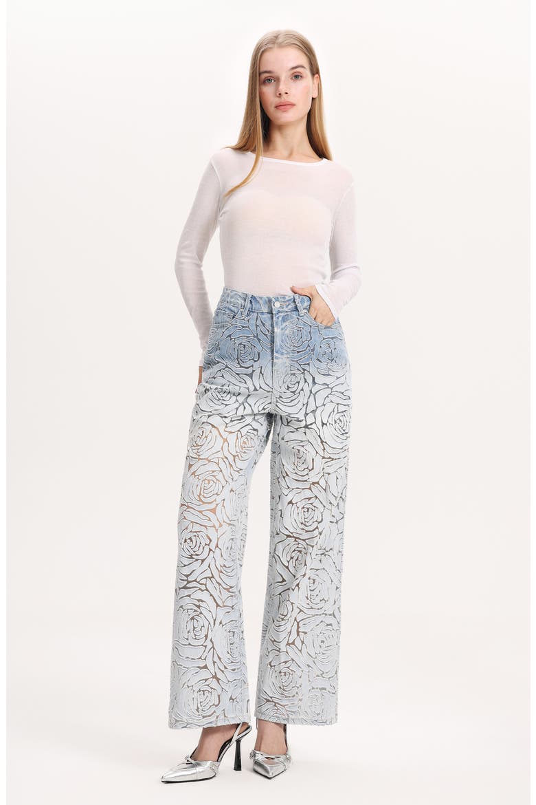 Laser Cut High Waist Wide Leg Jeans, Alternate, color, LIGHT BLUE