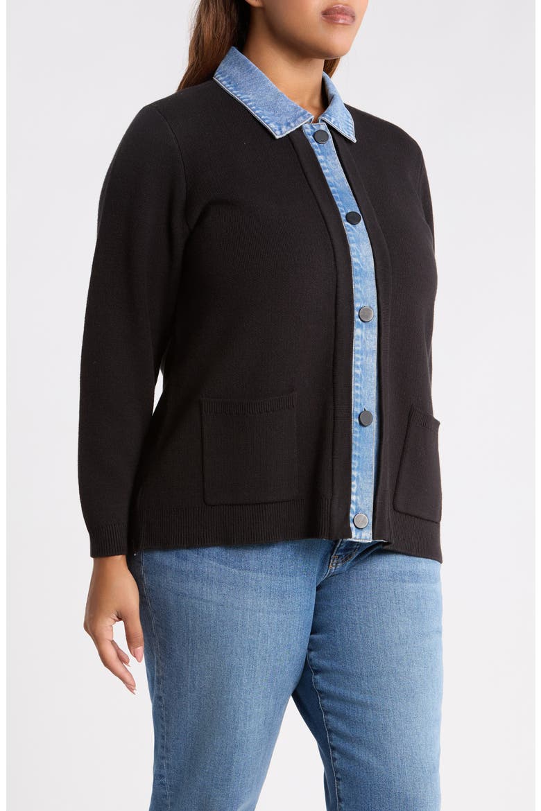 Denim Collar Cardigan, Alternate, color, JONES BLACK